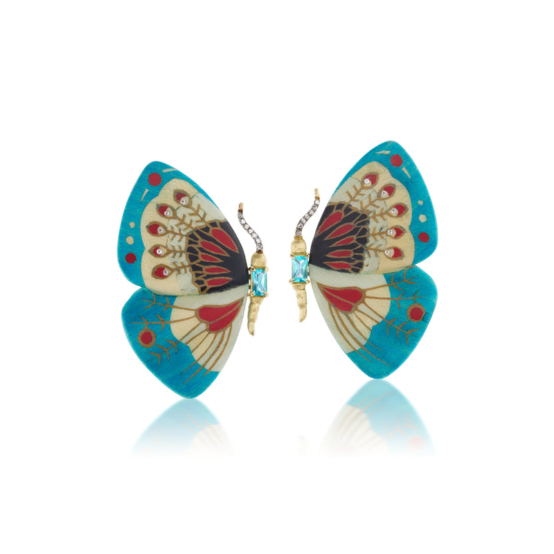 Marquetry Butterfly Earrings, Diamond and Apatite