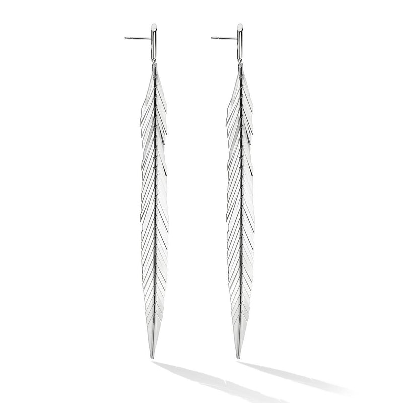 Large White Gold Feather Earrings