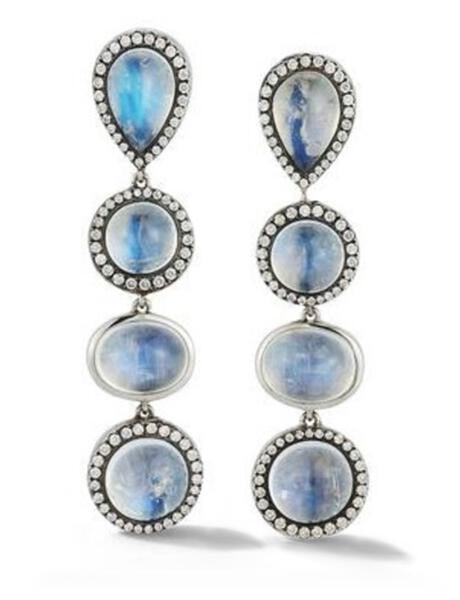 Moonstone & Diamond Drop Earrings