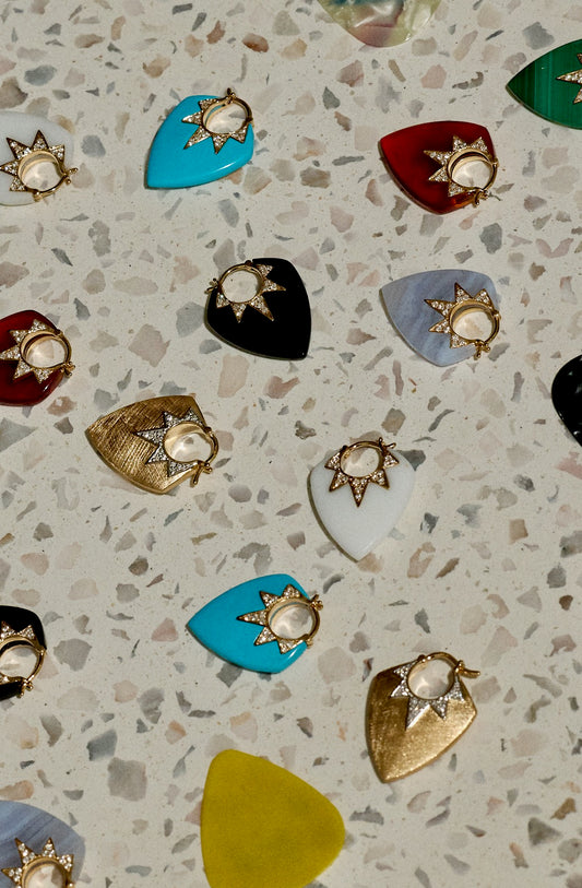 Classic Guitar Pick Earrings in White Onyx