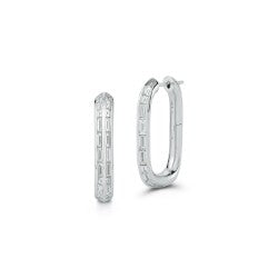 18k White Gold Jumbo Saxon Link Baguette Diamond Earrings