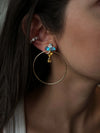 Blue Topaz and Citrine Medium Hoop Earrings