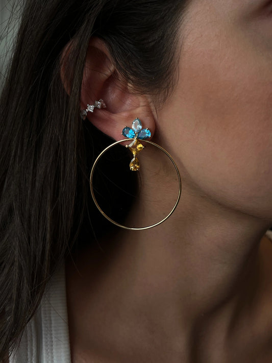 Blue Topaz and Citrine Medium Hoop Earrings