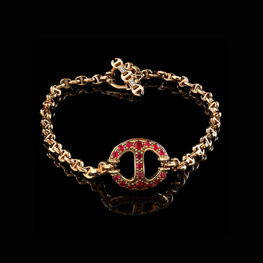 Micro Chain Bracelet with Ruby Stations & Diamond Toggle