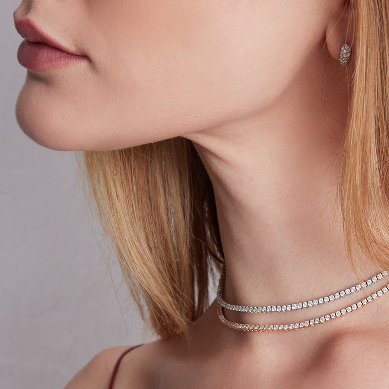 Classic 18K Rose Gold Diamond Tennis Necklace