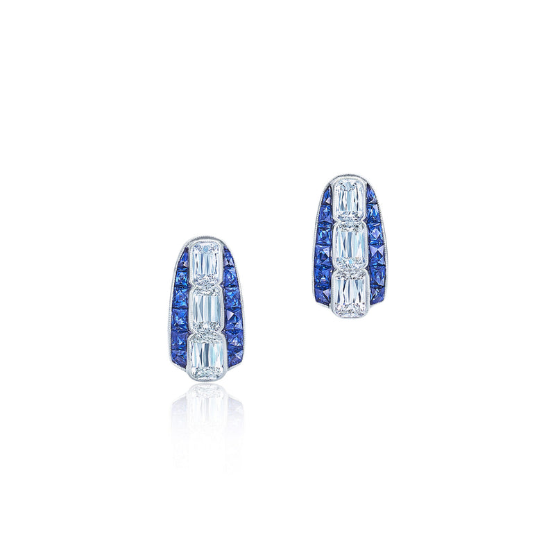 Ashoka Diamond Huggie Earrings with Sapphires