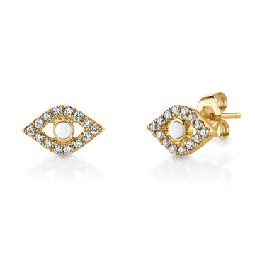 Large Diamond and Pearl Evil Eye Studs