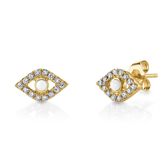 Large Diamond and Pearl Evil Eye Studs