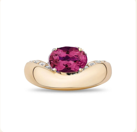 Rubellite and Diamond Siren Cove Slim Ring