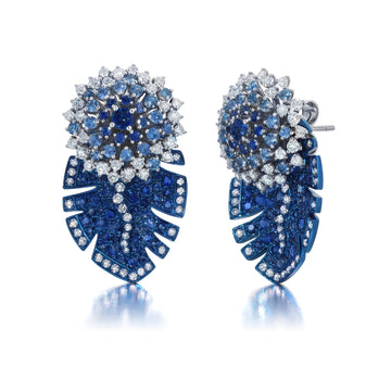 Blue Sapphire and Diamond Folha Earrings with Jackets