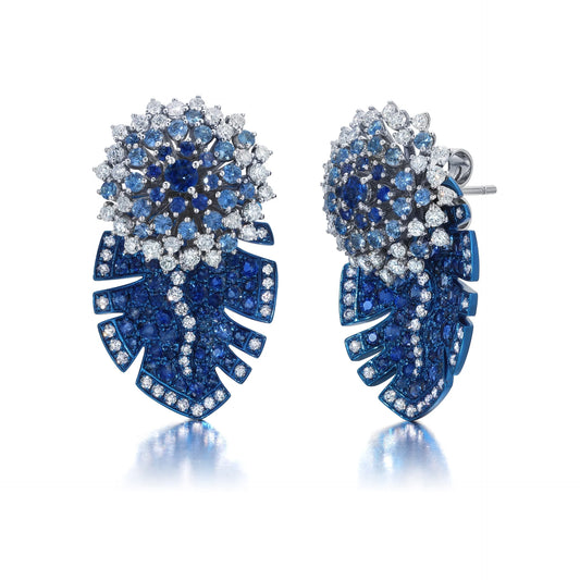 Blue Sapphire and Diamond Folha Earrings with Jackets