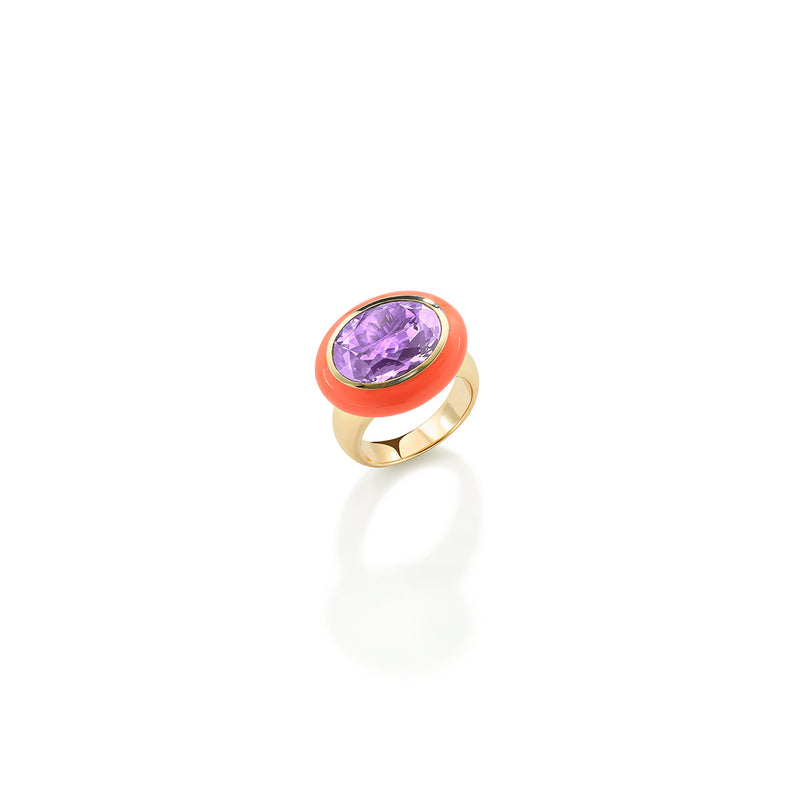 Arena Ring with Amethyst and Orange Enamel