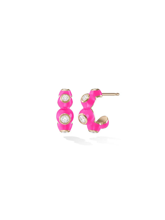 Audrey Huggie Hoop (Neon Pink Enamel)