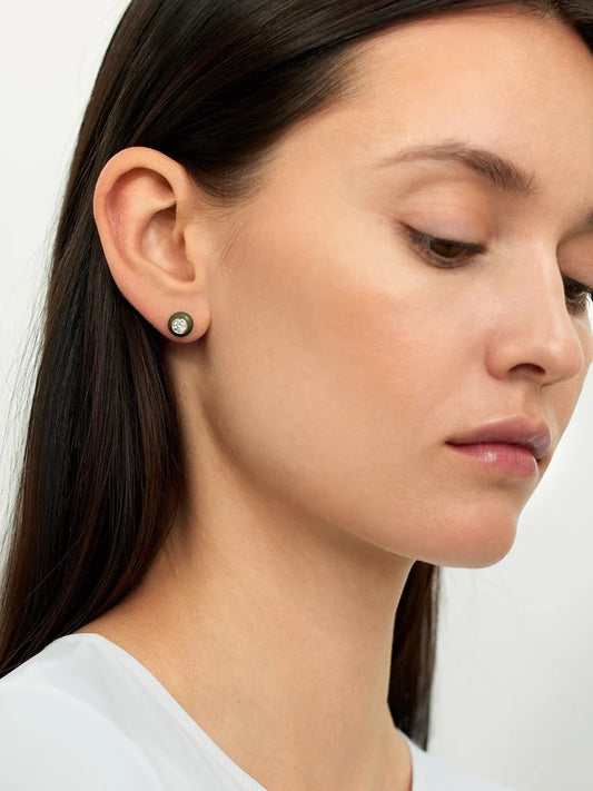 Audrey Stud, White Enamel with Diamonds