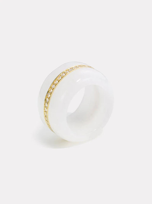 Diamond Pebble Cocktail Ring | White Jasper