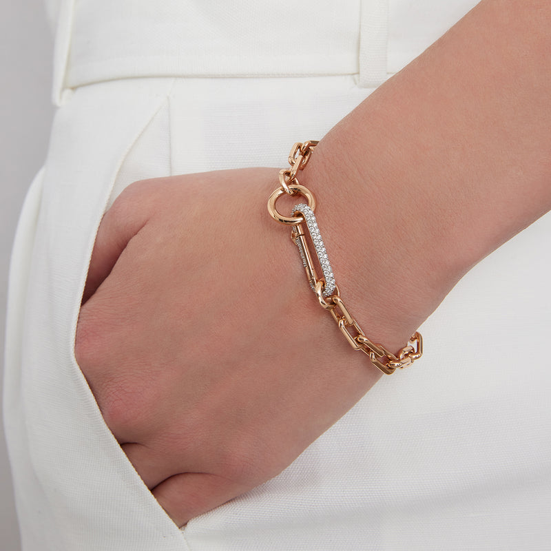 Saxon Rose Gold Chain Link Bracelet with Elongated Diamond Link Clasp