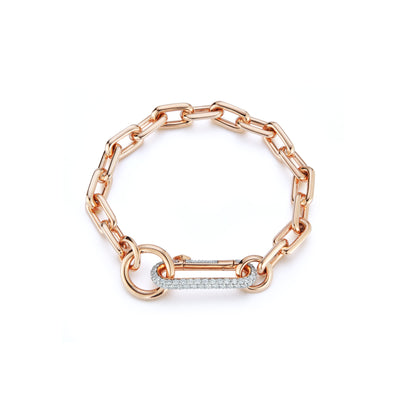 Saxon Rose Gold Chain Link Bracelet with Elongated Diamond Link Clasp