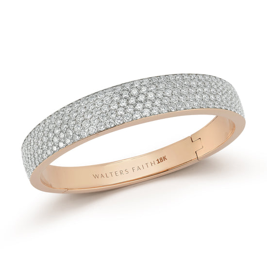 All Pave Diamond Bombe Hinged Bangle Bracelet