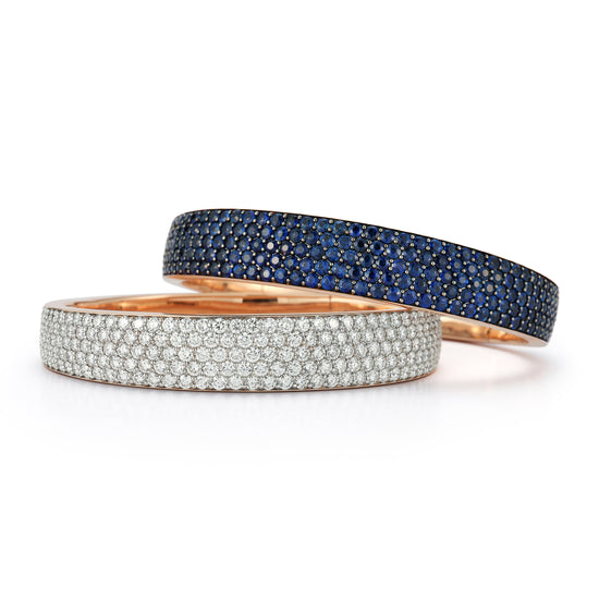 All Pave Diamond Bombe Hinged Bangle Bracelet