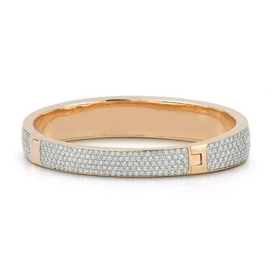 All Pave Diamond Bombe Hinged Bangle Bracelet