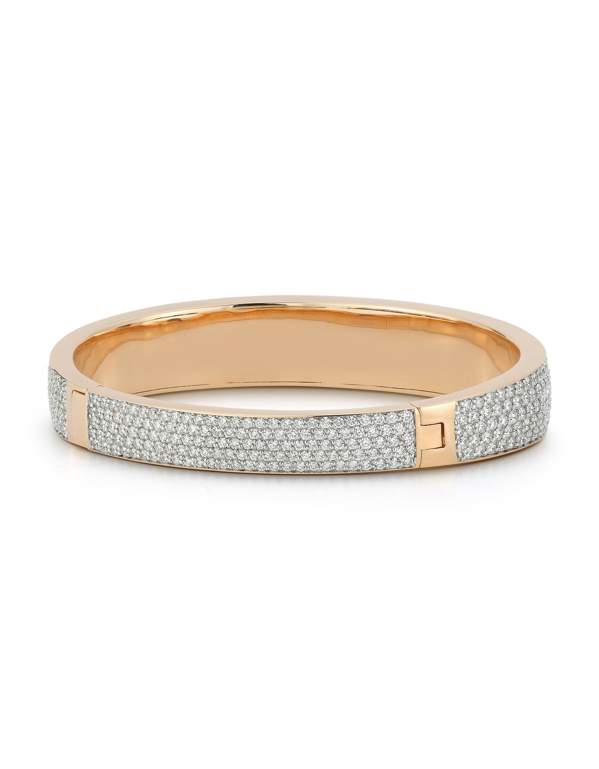 All Pave Diamond Bombe Hinged Bangle Bracelet