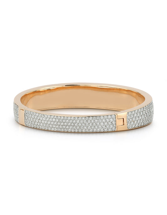 All Pave Diamond Bombe Hinged Bangle Bracelet