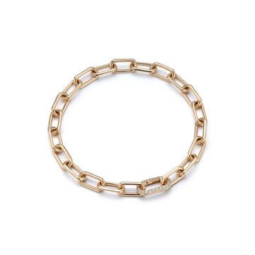 Saxon 18K Yellow Gold Chain Link Bracelet with All Diamond Clasp