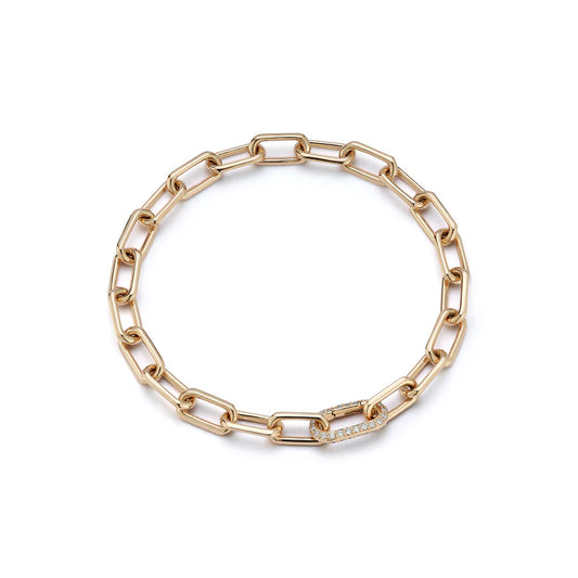 Saxon 18K Yellow Gold Chain Link Bracelet with All Diamond Clasp