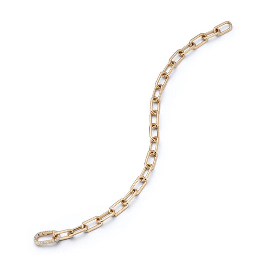 Saxon 18K Yellow Gold Chain Link Bracelet with All Diamond Clasp