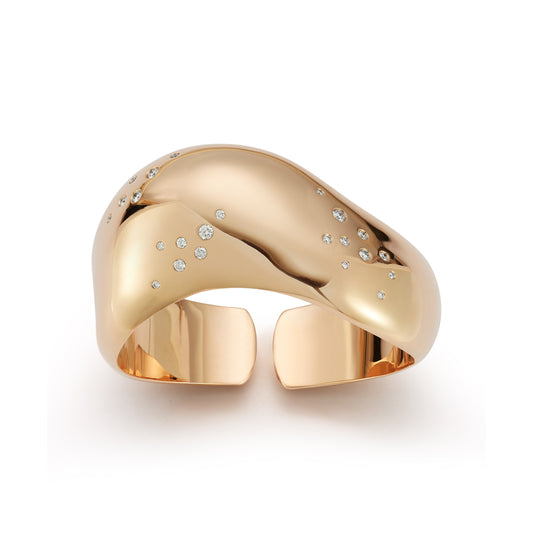 Wide Wave Bangle with Burnished Diamonds