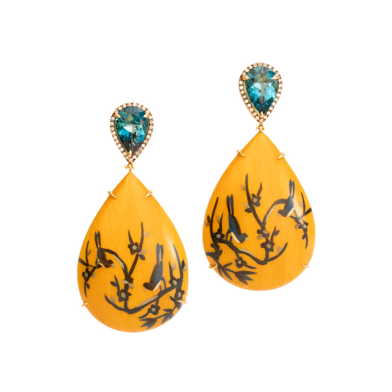 London Topaz and Marquetry Drop Earrings