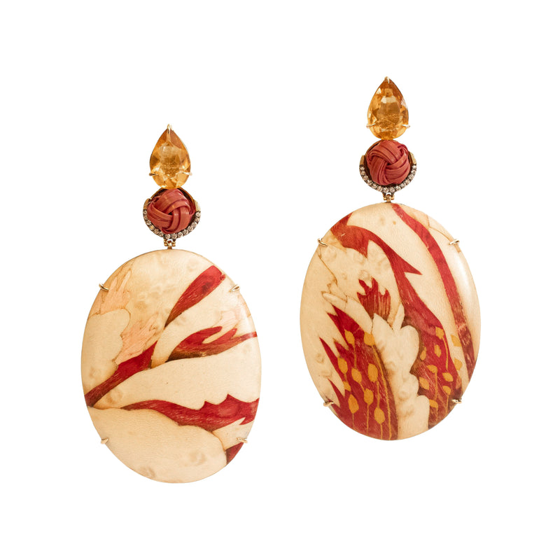Marquetry, Citrine and Pink Bamboo Oval Earrings