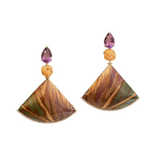 Fan Marquetry Earrings with Amethyst