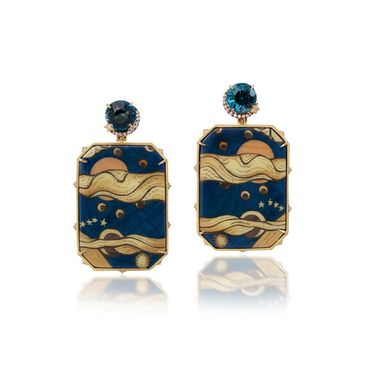 Octagonal Marquetry Earrings with London Topaz