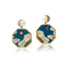 Octagonal Marquetry Earrings with Tibetan Sky Print
