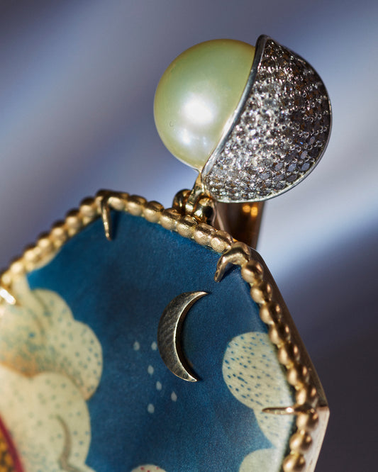 Octagonal Marquetry Earrings with Tibetan Sky Print