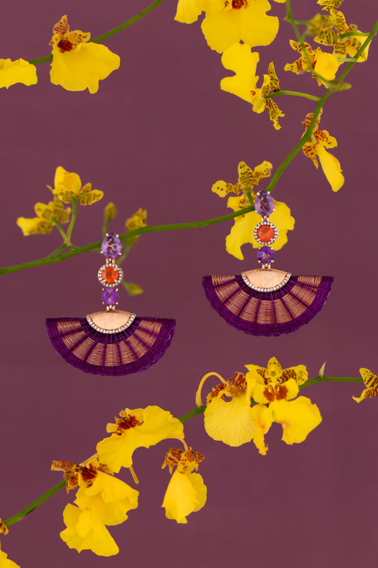 Purple Horse Mane Earrings with Copper