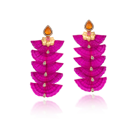 Mini Fan Pink Shaped Horse Mane Earrings