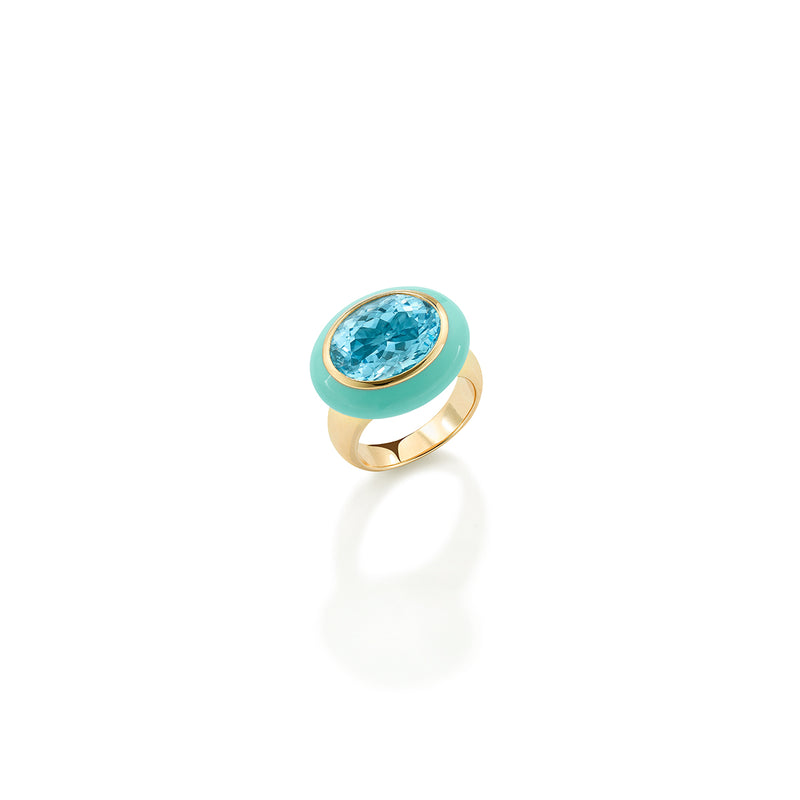 Arena Ring with Blue Topaz and Blue Enamel