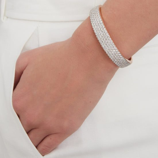 All Pave Diamond Bombe Hinged Bangle Bracelet