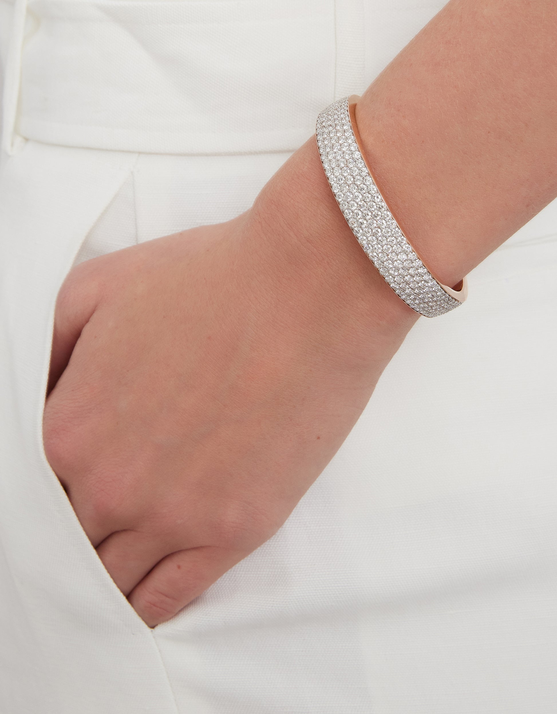 All Pave Diamond Bombe Hinged Bangle Bracelet