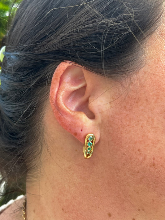Emerald Slingshot Huggie Earrings