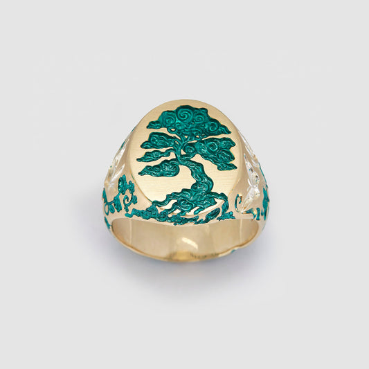 Tree of Life Signet with White Rhodium
