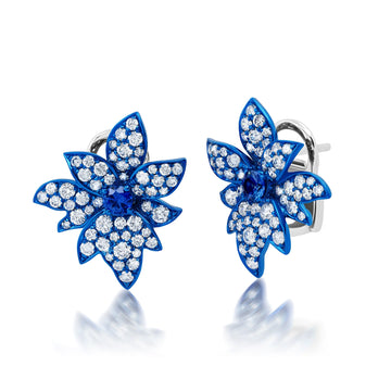 Folha Blue Rhodium Earrings with Blue Sapphire and Diamonds