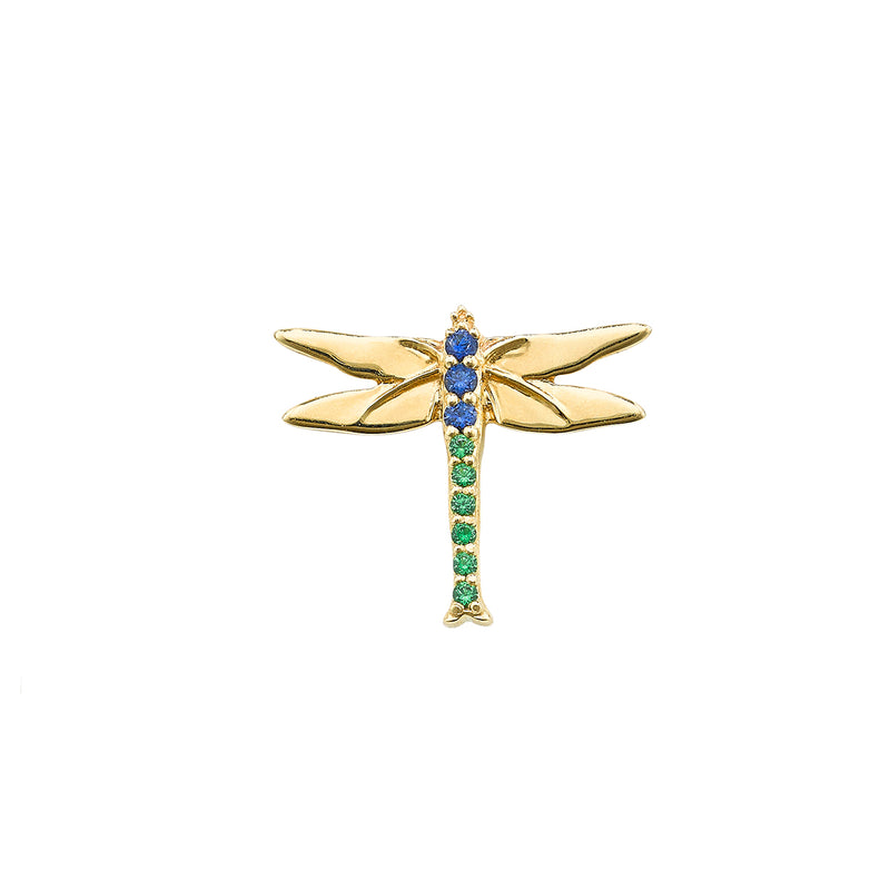 Dragonfly Stud with Tsavorites and Blue Sapphires