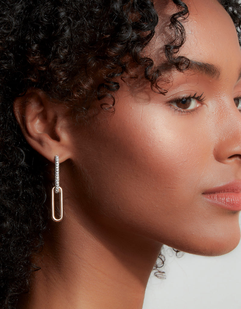 Saxon Rose Gold and Diamond Mix Matched 2 Drop Elongated Link Earrings