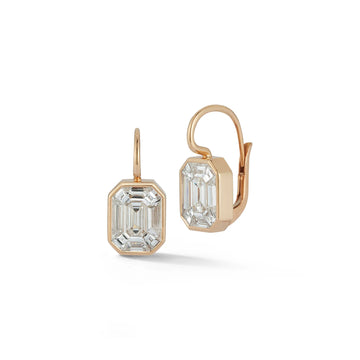 Thoby 18k Rose Gold Bezel Set Emerald Cut Diamond Puzzle Earring on French Wire