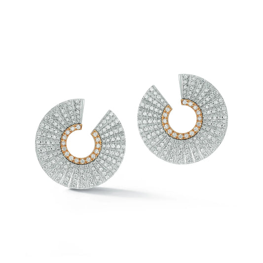 Clive White Gold and Rose Gold Diamond Fluted Hoops