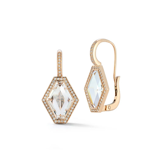 Bell 18K Yellow Gold Diamond and Rock Crystal Hexagon Earrings