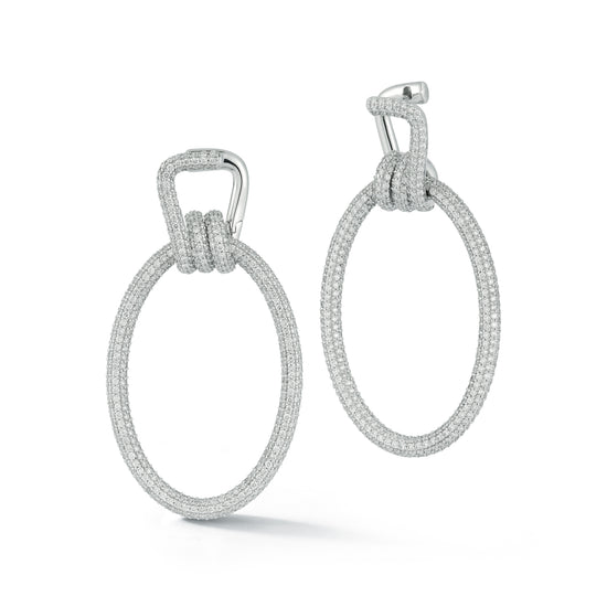 Huxley 18K White Gold All Diamond Elongated Coil Link Earrings